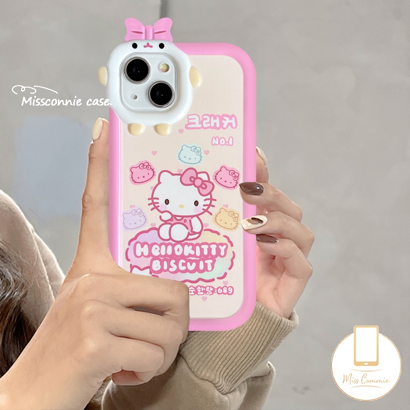 Casing Kompatibel Untuk iPhone 7Plus 8Plus XR 11 13 12 14 Pro MAX X XS MAX 78 6 6S 14 Plus SE 2020 Kartun Lucu 3D Bow-knot Monster Kecil Lensa Indah Hello Kitty Soft Phone Case