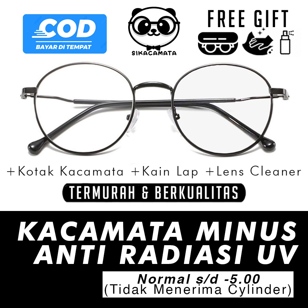 Kacamata 1938 MINUS ANTI RADIASI UV Hp, Laptop, Gadget -0.50 s/d -5.00 Blue Light Blocking Korea Fashion Bulat pria &amp; wanita