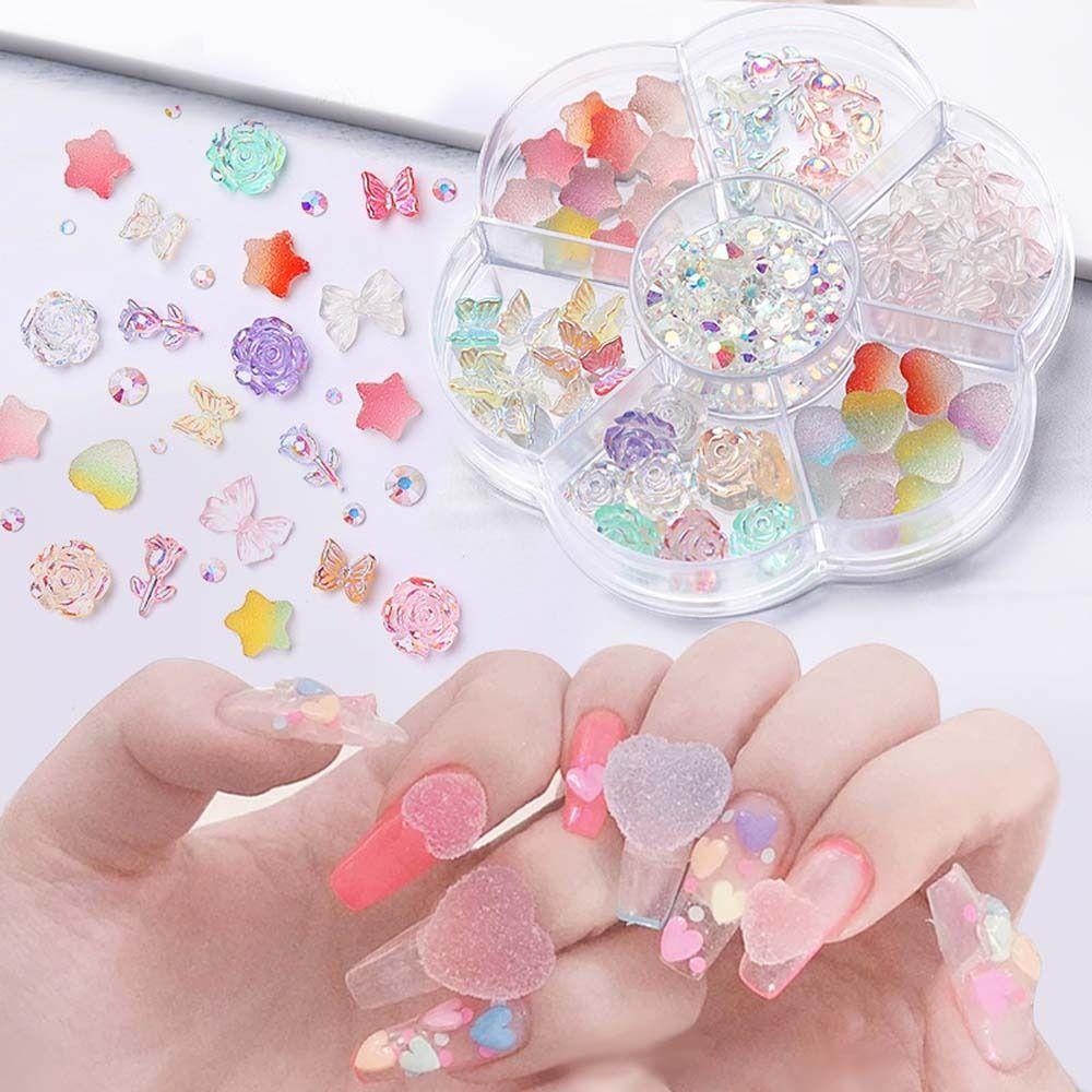 AUGUSTINA Agustina Dekorasi Kuku Resin 7Grids Ikatan Simpul Manikur Aksesoris Bunga Beruang Nail Art Perhiasan