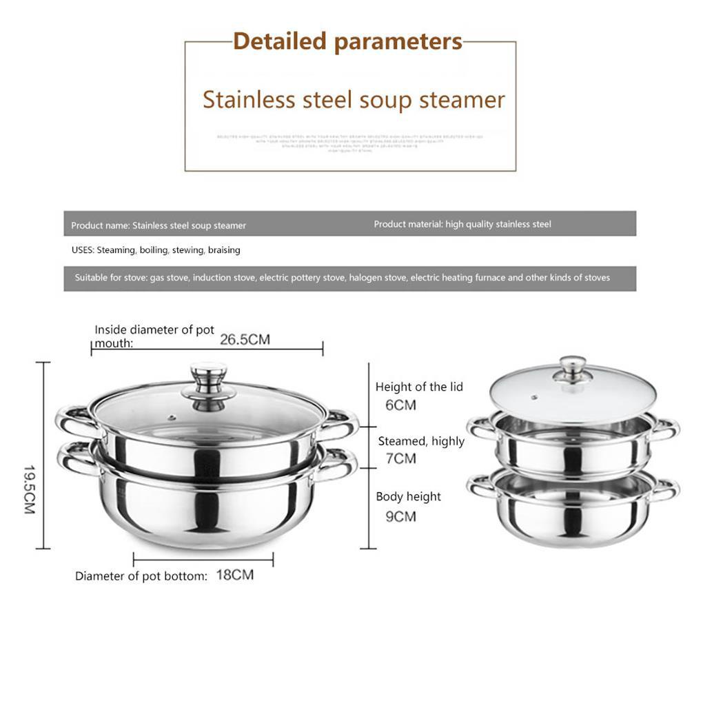 Panci Steamer Double Layer 28cm Dengan Pegangan Insulasi Panas Tutup Kaca Stainless Steel Stockpot Soup Boiler Untuk Rumah