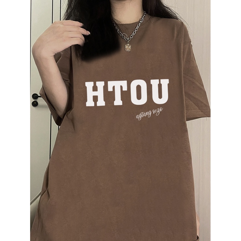 kaos lengan pendek wanita kekinian korean style letter graphic print T-shirt oversize  kaos hitam