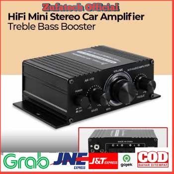 HiFi Mini Stereo Car Amplifier Treble Bass Booster - AK170 - Black