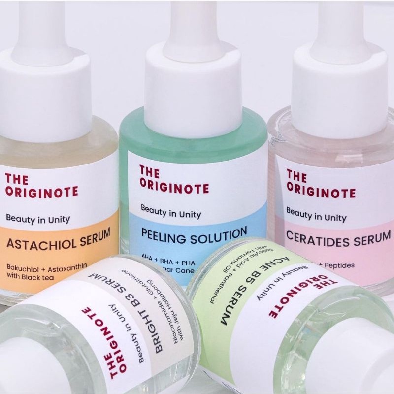 The Originote Series | HyaluCera Moisturizer | Acne B5 Serum | Bright B3 Serum | Peeling Serum | Ceratides Serum | Astachiol Serum | 2 in 1 Brow and Lash Serum | Eye Serum