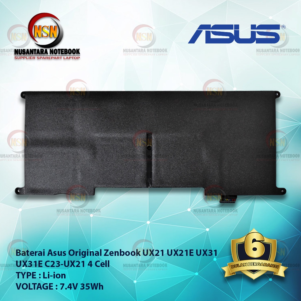 Baterai Laptop Original Asus Zenbook UX21 UX21E UX31 UX31E C23-UX21 4 Cell 7.4V 35Wh