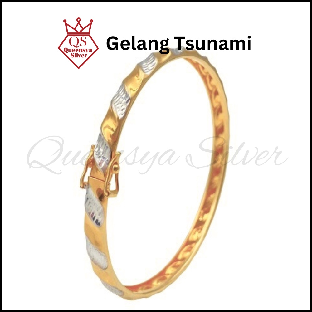 Gelang Perak Asli | Gelang Perak Wanita Lapis Emas Tsunami Queensya Silver