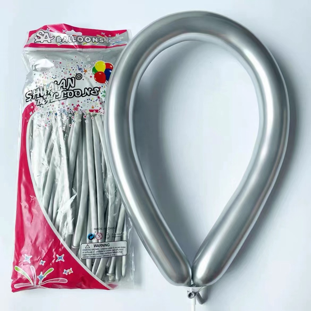 100pcs Balon twist /pentil chrome/ balon cacing warna metalik chrome / tebal anti pecah impor Thailand balon pentil balon panjang