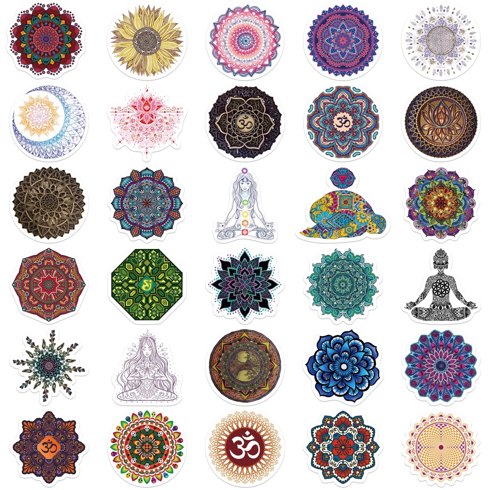 60pcs/set Mandala Bunga Yoga Graffiti Stiker Koper Laptop NoteBook DIY Tahan Air Sticker