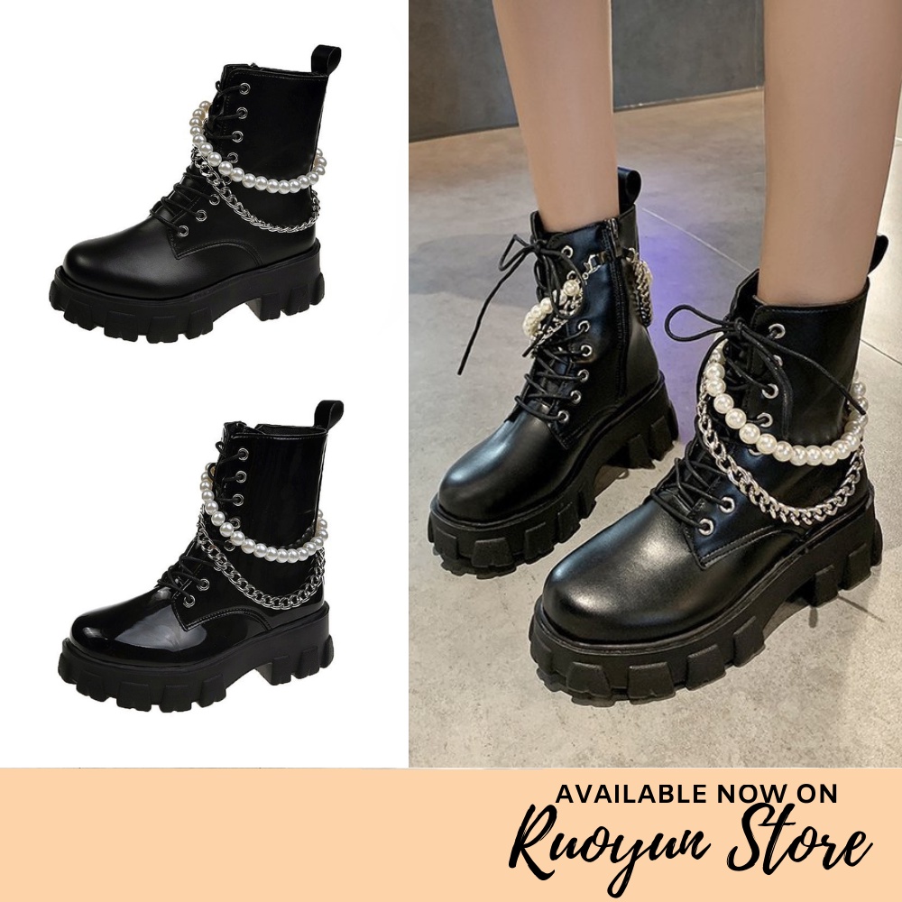 RYS - Dolly Pearls Sepatu Hak Boots Wanita Fashion Casual / Jalan Jalan - Ori Import