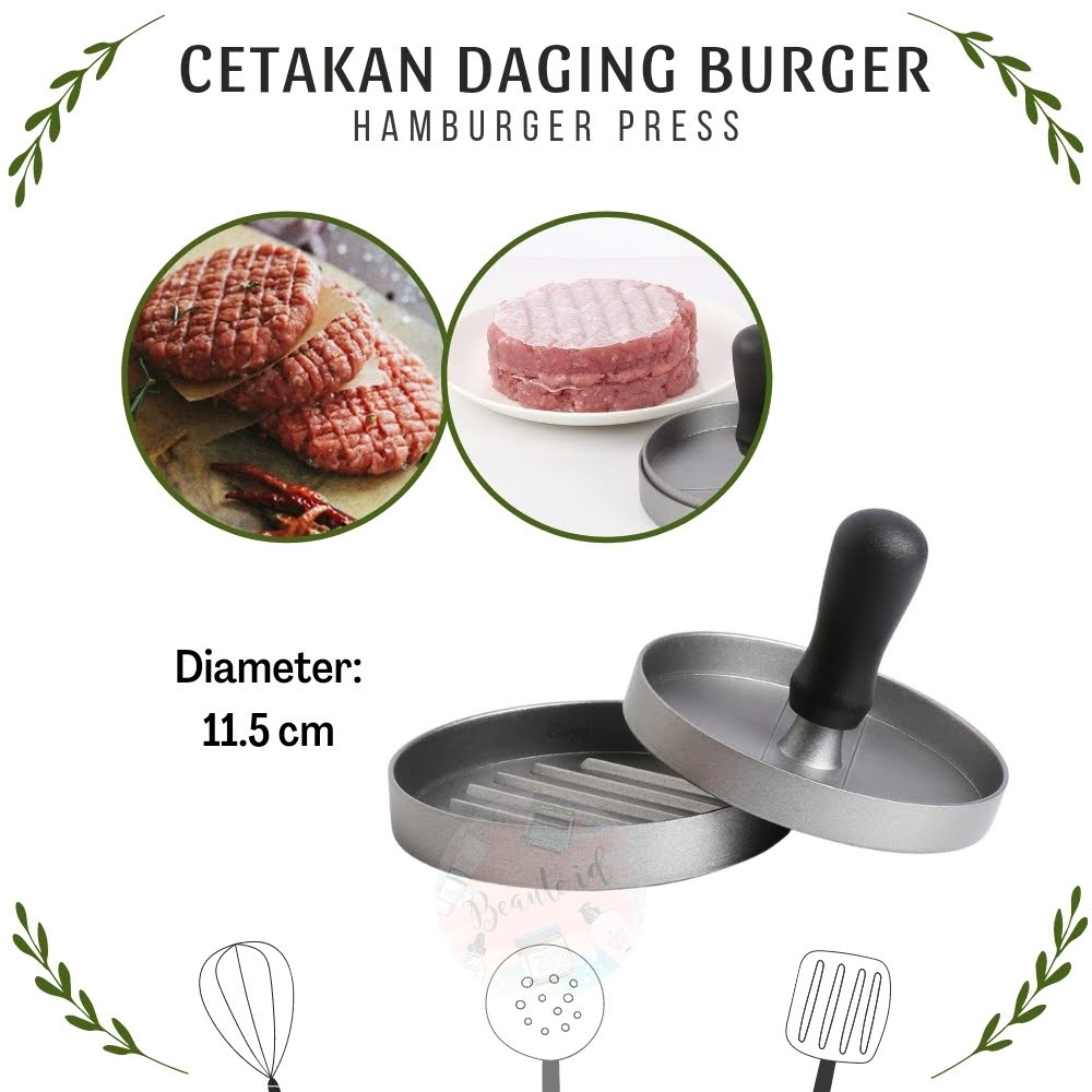 Cetakan Daging Burger Alat Pembuat Daging Hamburger Bulat Tebal Berkualitas Bahan Aluminium Awet Meat Patty Maker Press