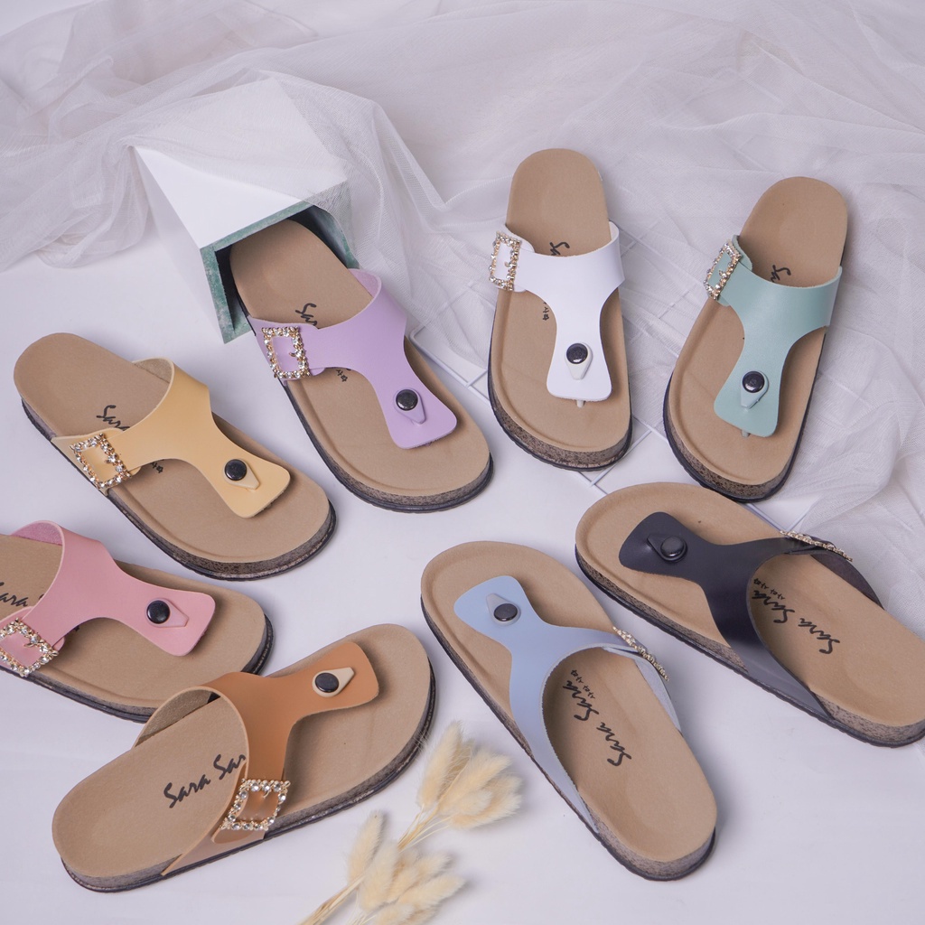 SARASARA YUK - AUDY Sandal Wanita Jepit Casual Size 36 - 41 Model Birken Sol Puyuh Sara Sara Sendal Cewek Rumahan Bahan Kulit Santai Strap Gesper Empuk 37 38 39 Warna Brown Cokelat Japit Anti Slip Premium Original Terbaru Shoes ORI Mall Official Store