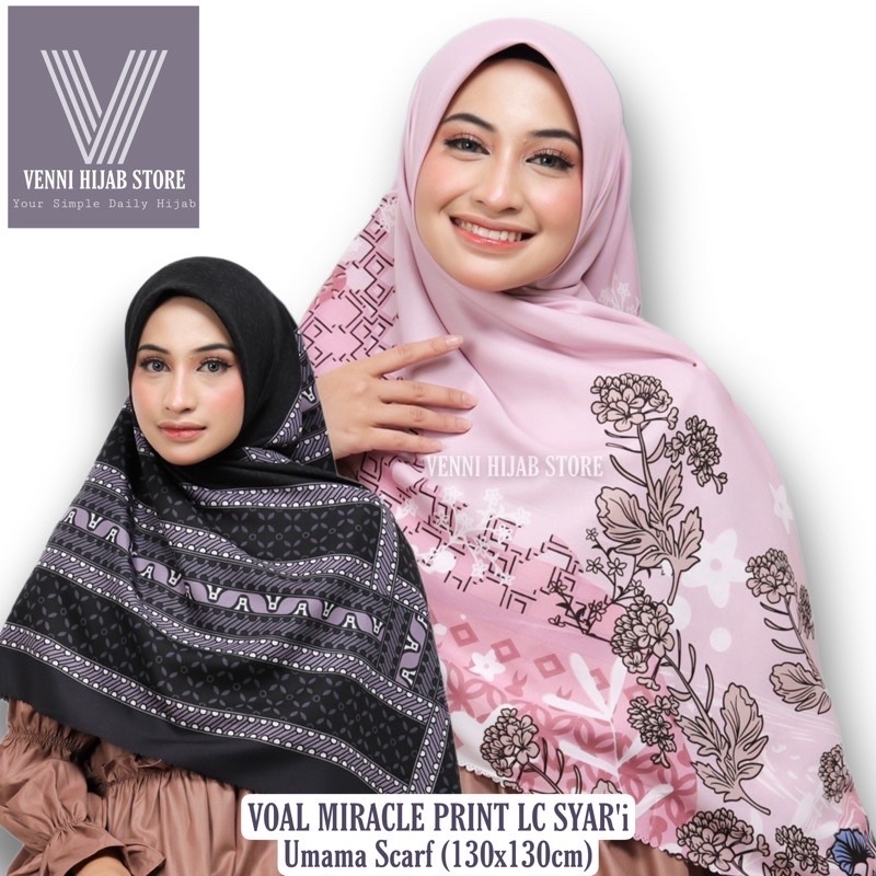 JUMBO SEGIEMPAT MOTIF VOAL MIRACLE JAPAN SYAR'i LC ORIGINAL UMAMA SCARF (130x130cm)LOGO PLAT GOLD