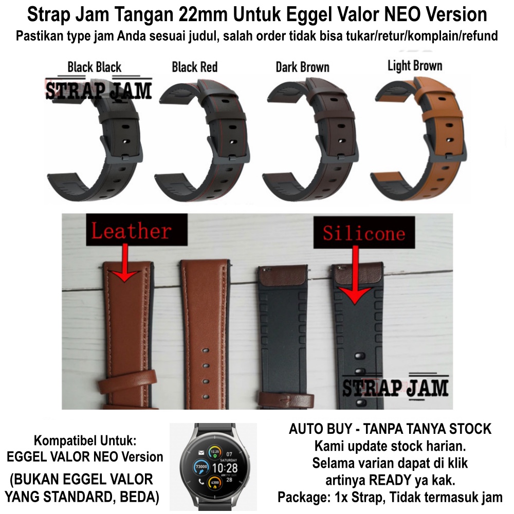 Tali Jam Kompatibel Eggel Valor Neo 22mm - Strap Hybrid Leather With Rubber