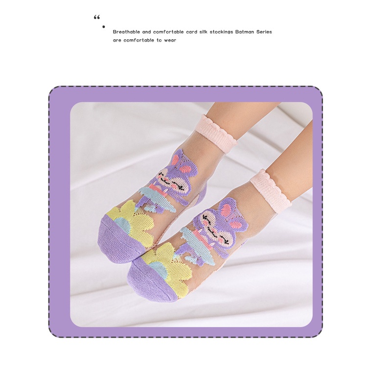 ELFYDO KS32 Kaos Kaki Pendek Wanita Stella Lou Socks Motif Kelinci Ungu