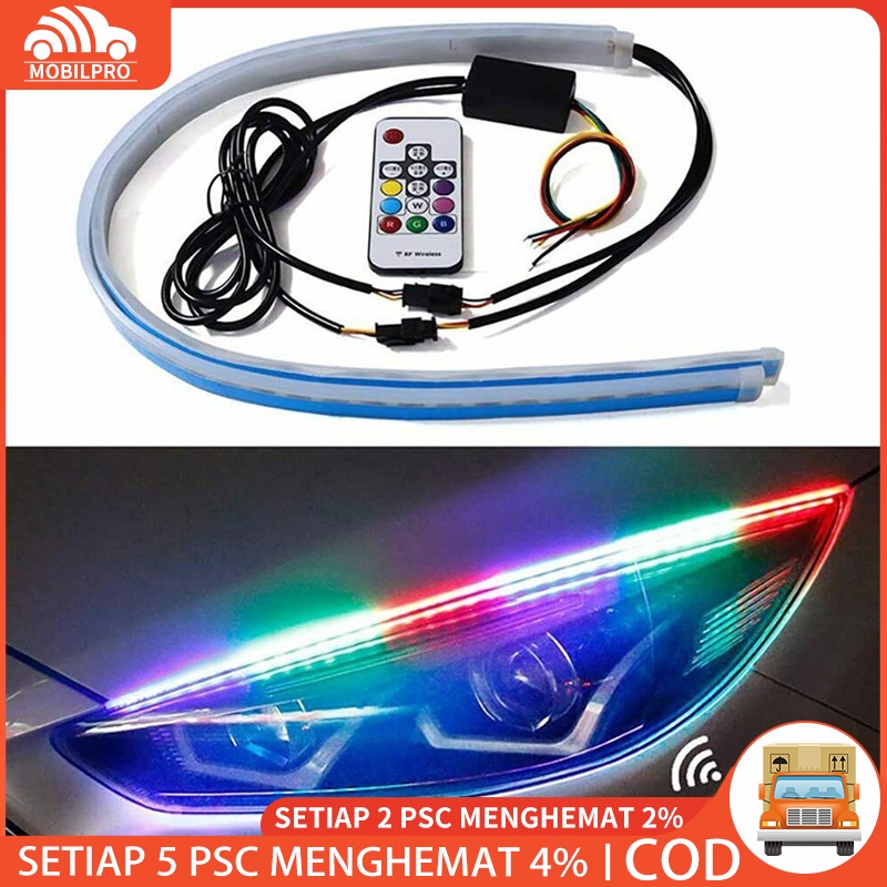 lampu Alis LED slim alis DRL fleksibel waterproof 12v 60cm 45cm 30cm 2 mode running motor mobil