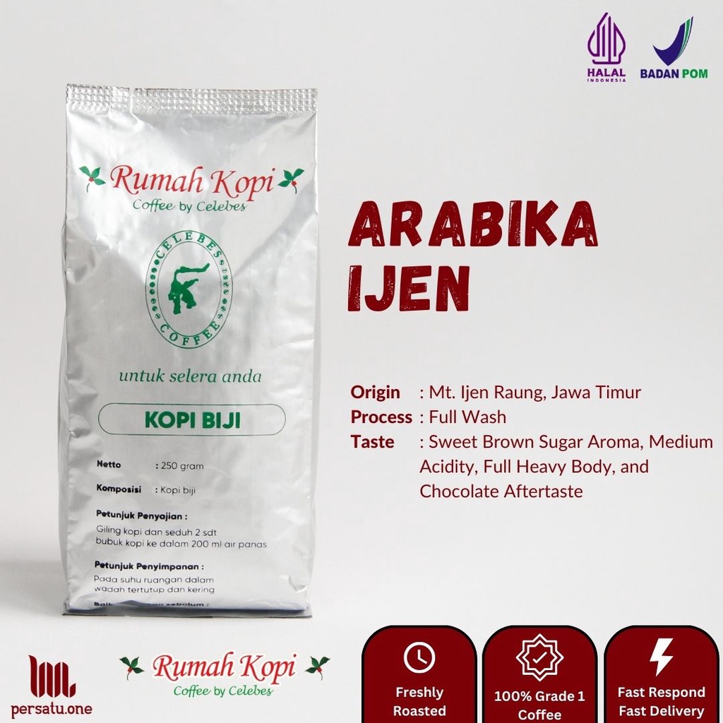

Kopi Arabika Ijen Biji/Giling Halus/Medium | CELEBES COFFEE | Kemasan 100, 250, dan 500 gram