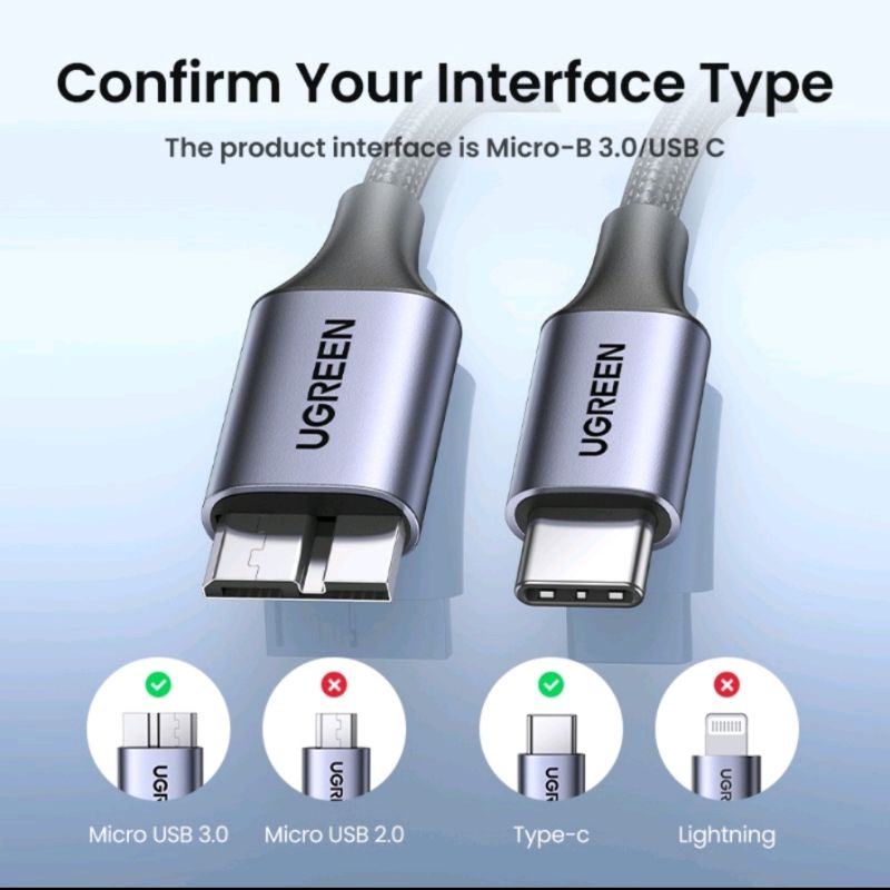 Ugreen Kabel Micro B Usb 3.0 to Type C Thunderbolt 3 Fast - Ugreen 20103 Kabel Hardisk Hdd to Usb C