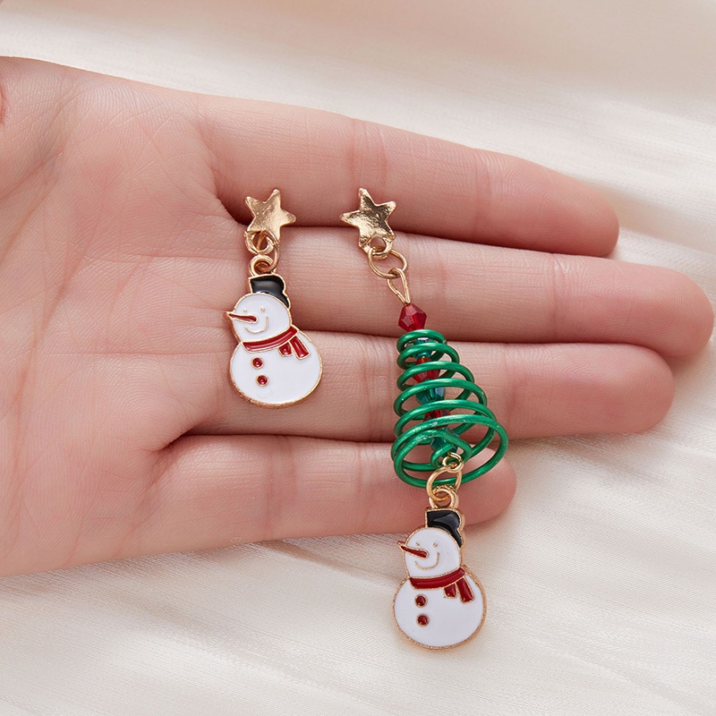Fashion Natal Asimetris Anting-Anting Perempuan Joker Pohon Natal Snowman Liontin Anting Perhiasan