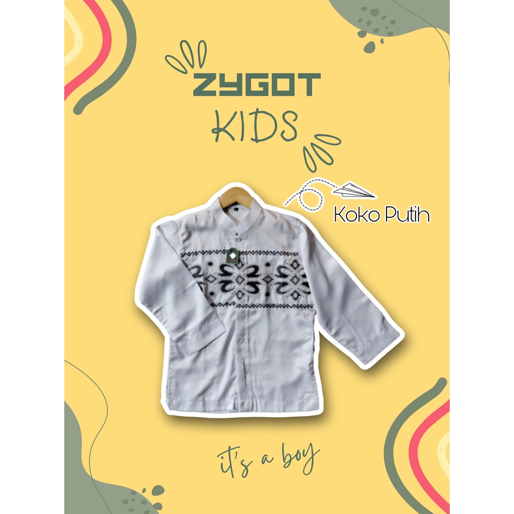 Baju Koko / Baju Taqwa Polos Putih   Anak Laki-laki Lengan Panjang Kerah Shanghai By Zygot