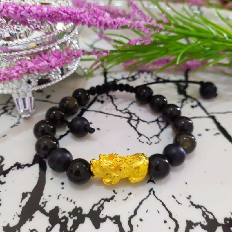 Gelang batu mantra Emas Naga Pixiu Hongkong