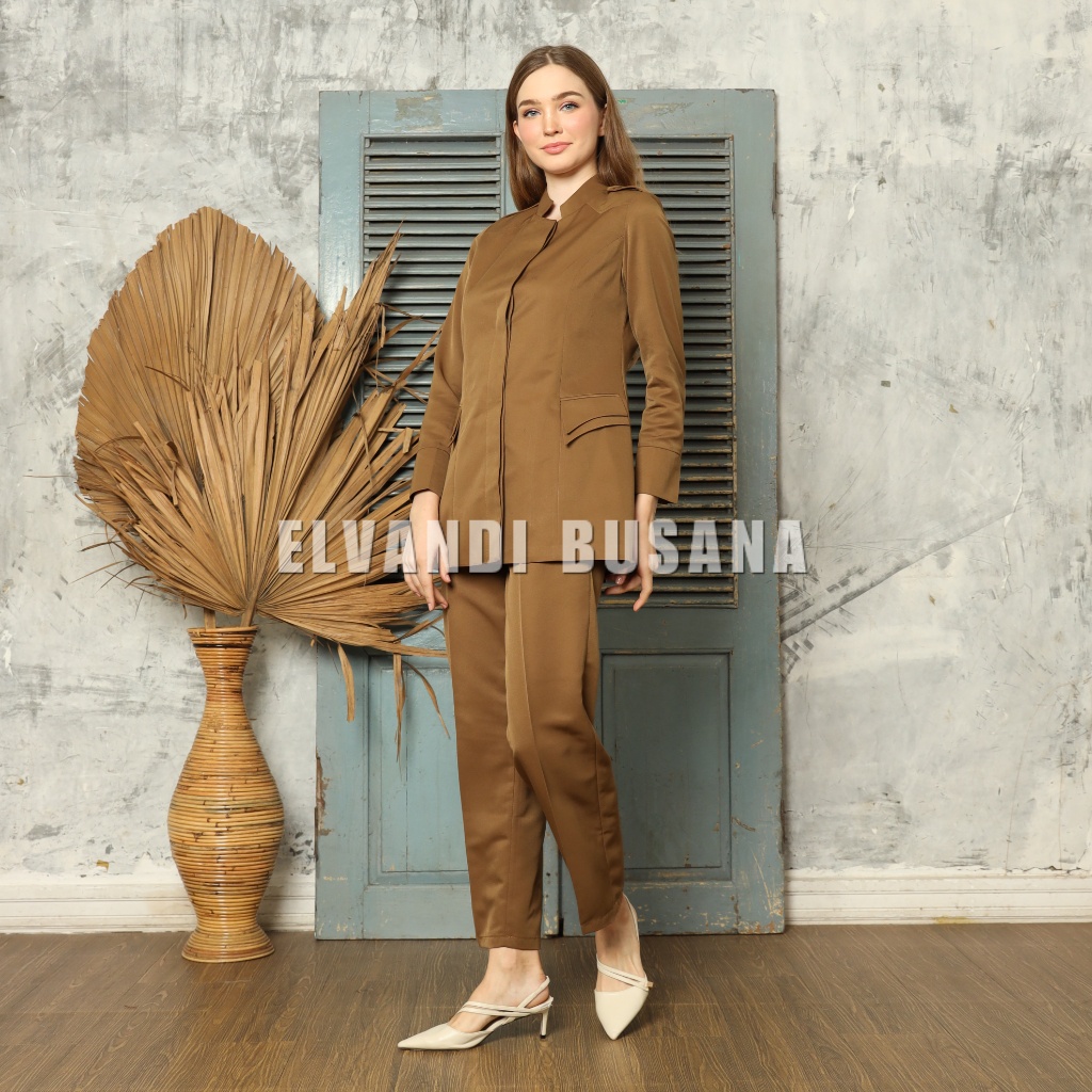 SETELAN JAS WANITA B&amp;V LYNELLE / SERAGAM KERJA BLAZER WANITA / SERAGAM GURU / SETELAN BAJU GURU WANITA - 6609 KHAKI TUA