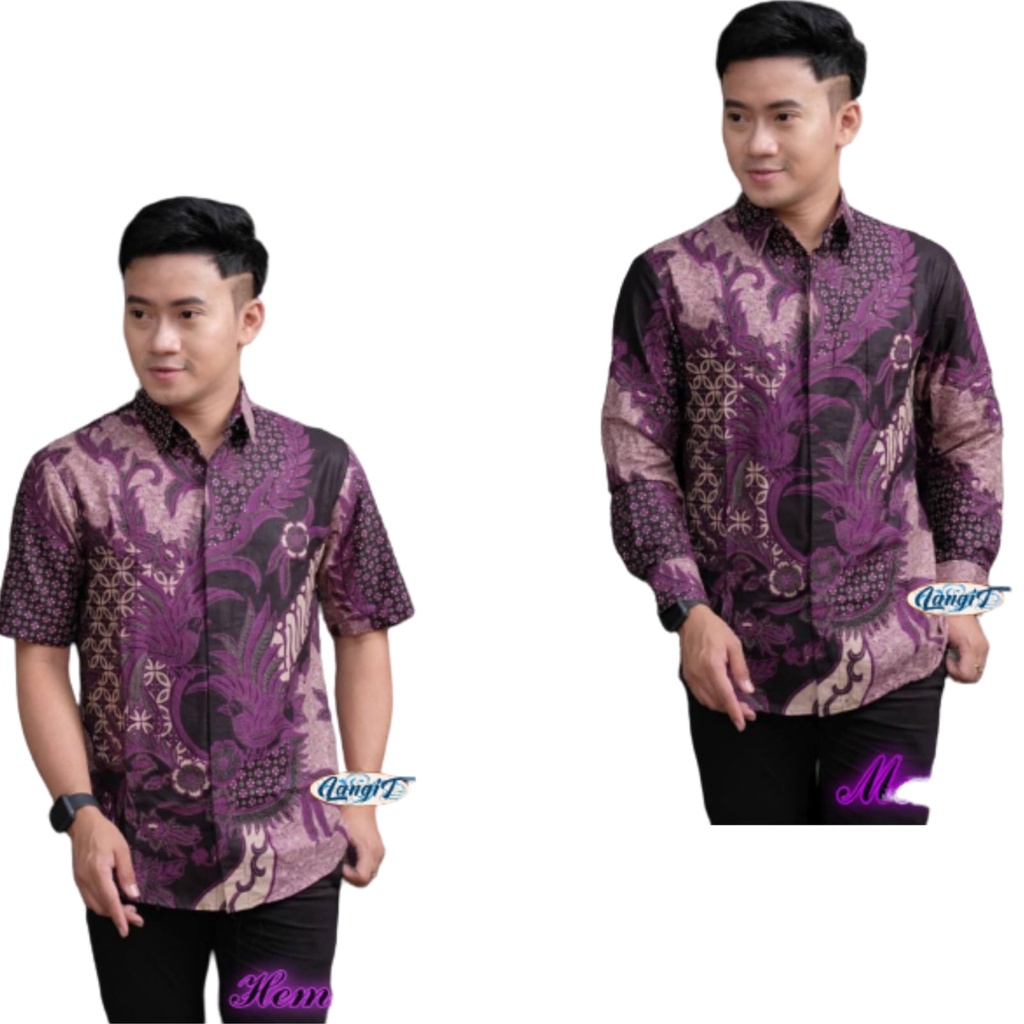 kemeja hem batik motif maesa ungu m l xl xxl