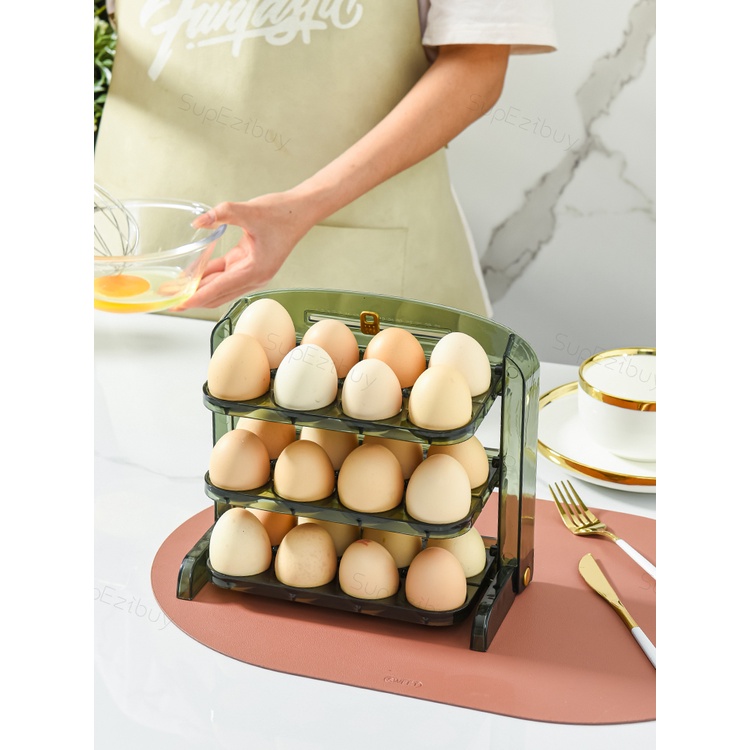 Rak Telur 3 Layers Egg Box/Kotak Penyimpanan Telur Rak Serbaguna 24 Lubang/3 Tier Egg Holder Egg Storage Box Organizer