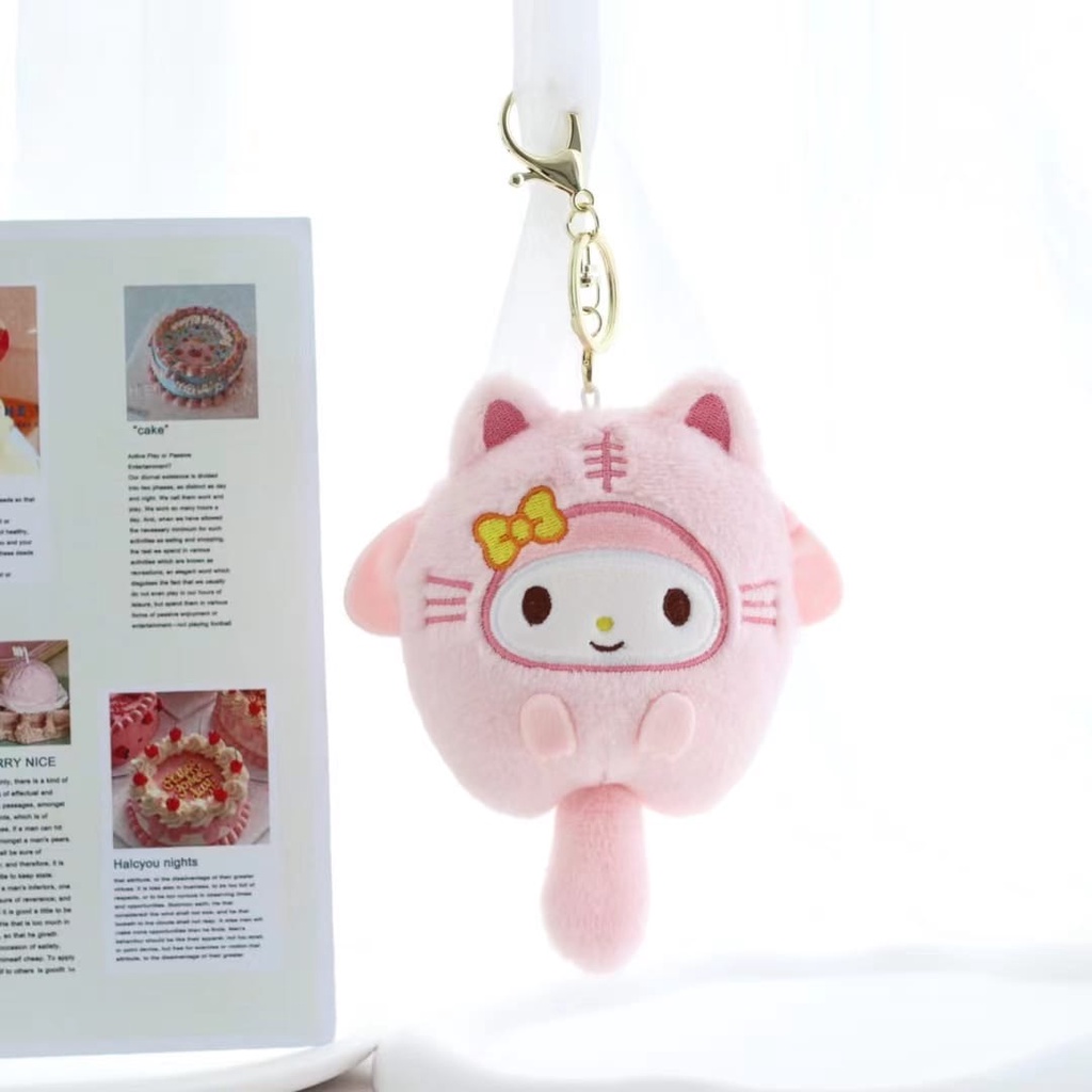 Gantungan Kunci Boneka Sanrio Kostum Ikan My Melody Kuromi Bahan Plush Untuk Dekorasi Tas