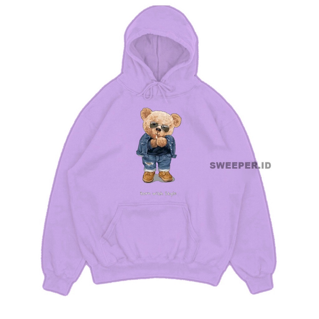 SWEATER HOODIE BORN WITH STYLE TEDDY BEAR 3D BAHAN FLEECE PRINTING