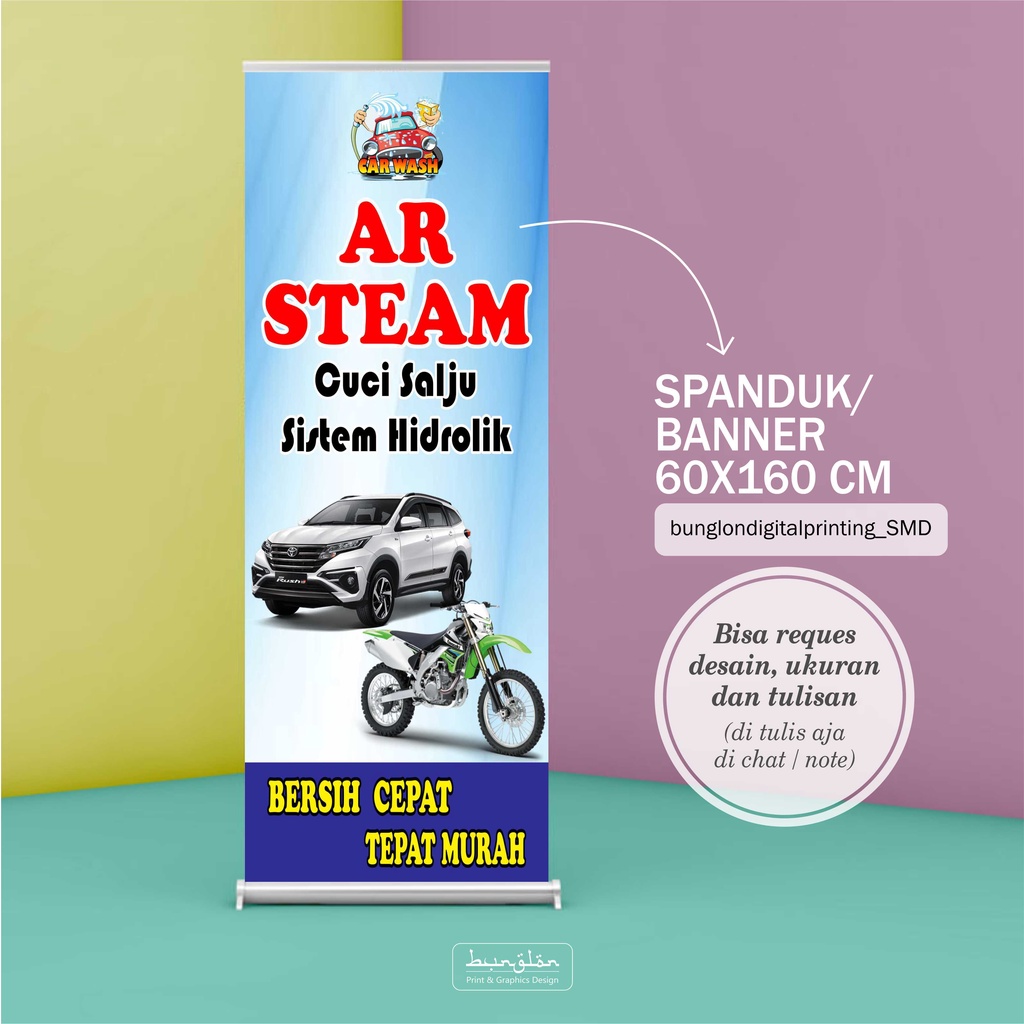 Spanduk, Banner Cuci Steam, Cuci Motor Mobil, Cuci Salju Free Desain