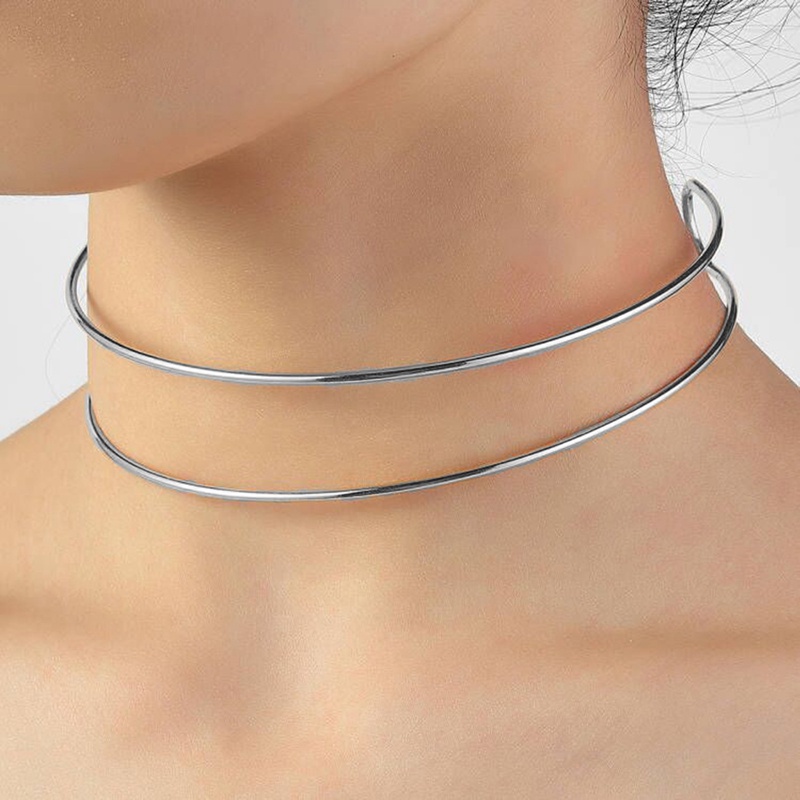 Kalung Choker Torsi Warna Emas Perak Punk Untuk Wanita Geometris Kerah Logam Choker Fashion Statement Necklace Collier