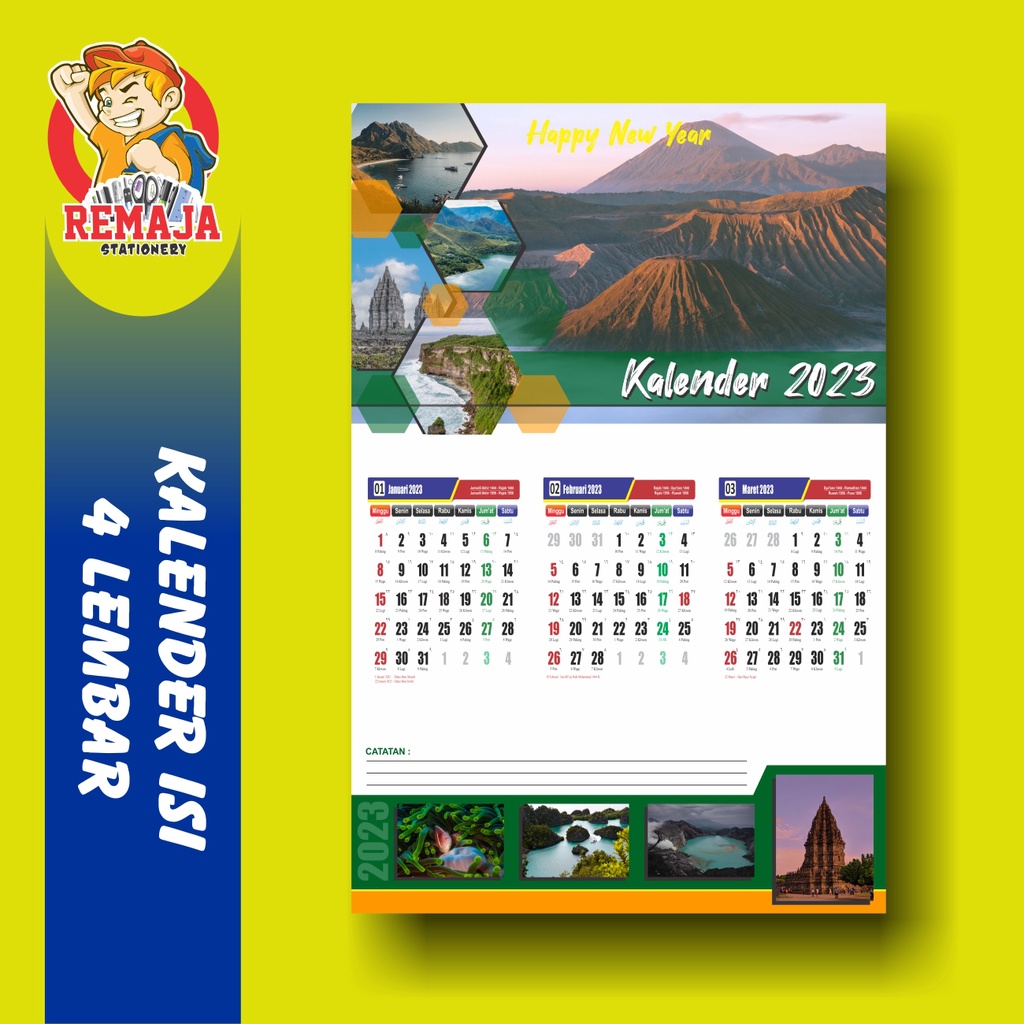 

Cetak Kalender Custom Full Color Ukuran 32x48 1 Lembar isi 3 Bulan