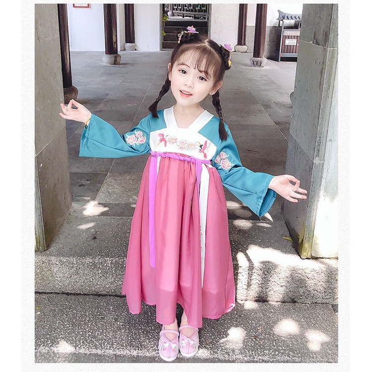 Dress Anak Perempuan Hanfu Korean Style Hijo Pink Flamingo 2-11 Tahun