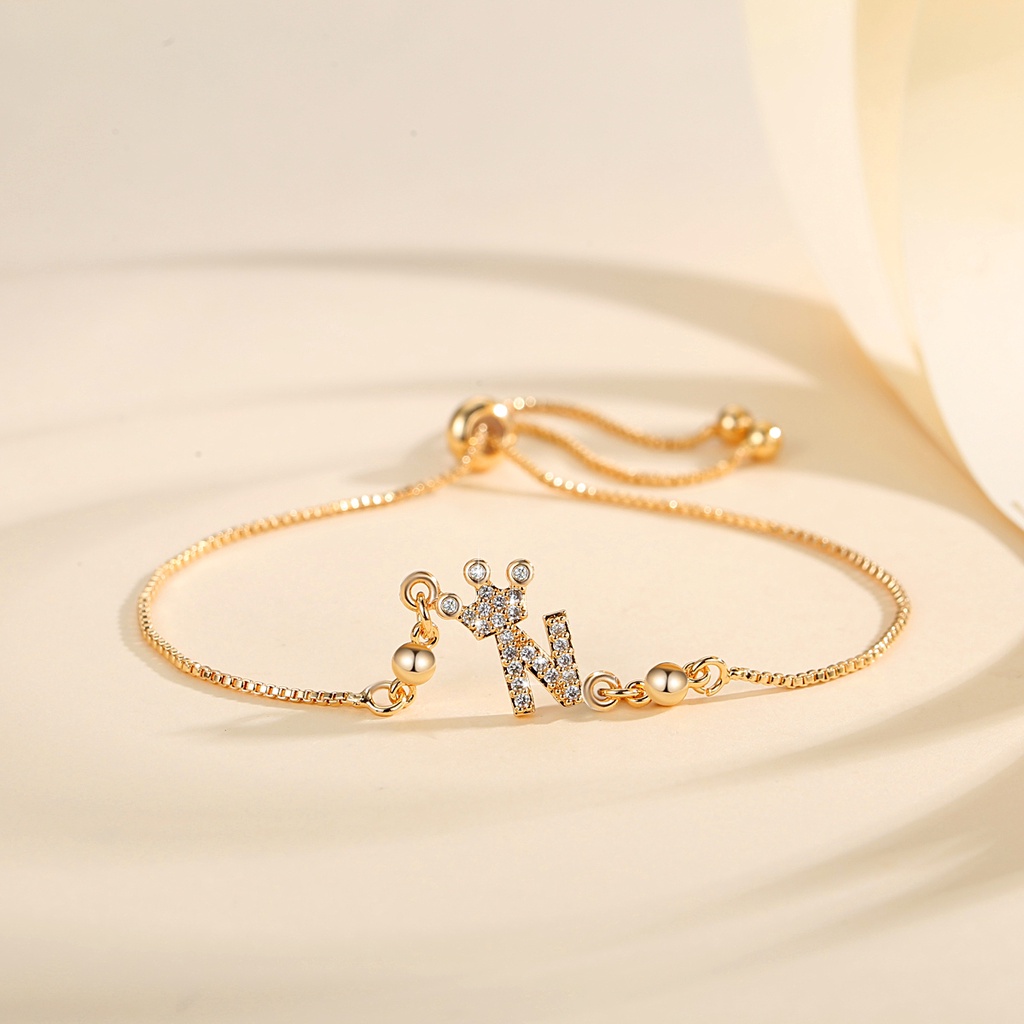 Y928 【COD】Gelang Huruf Lapis Emas 18k Aksesoris Fashion Wanita Gelang Serut Perhiasan Anti Karat Tidak Luntur