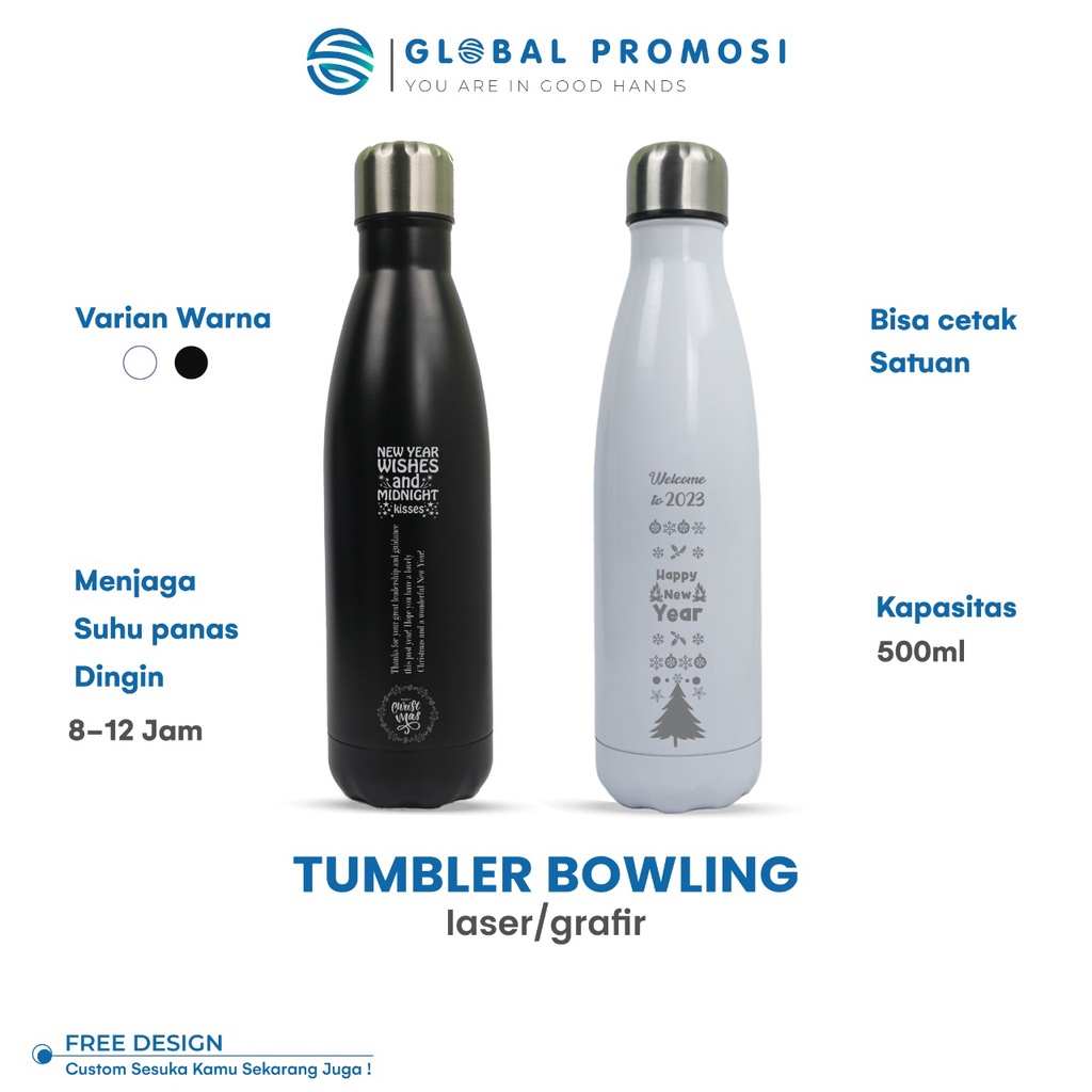 Tumbler Bowling Custom Botol Unik Laser Grafir Nama/Logo/Karakter