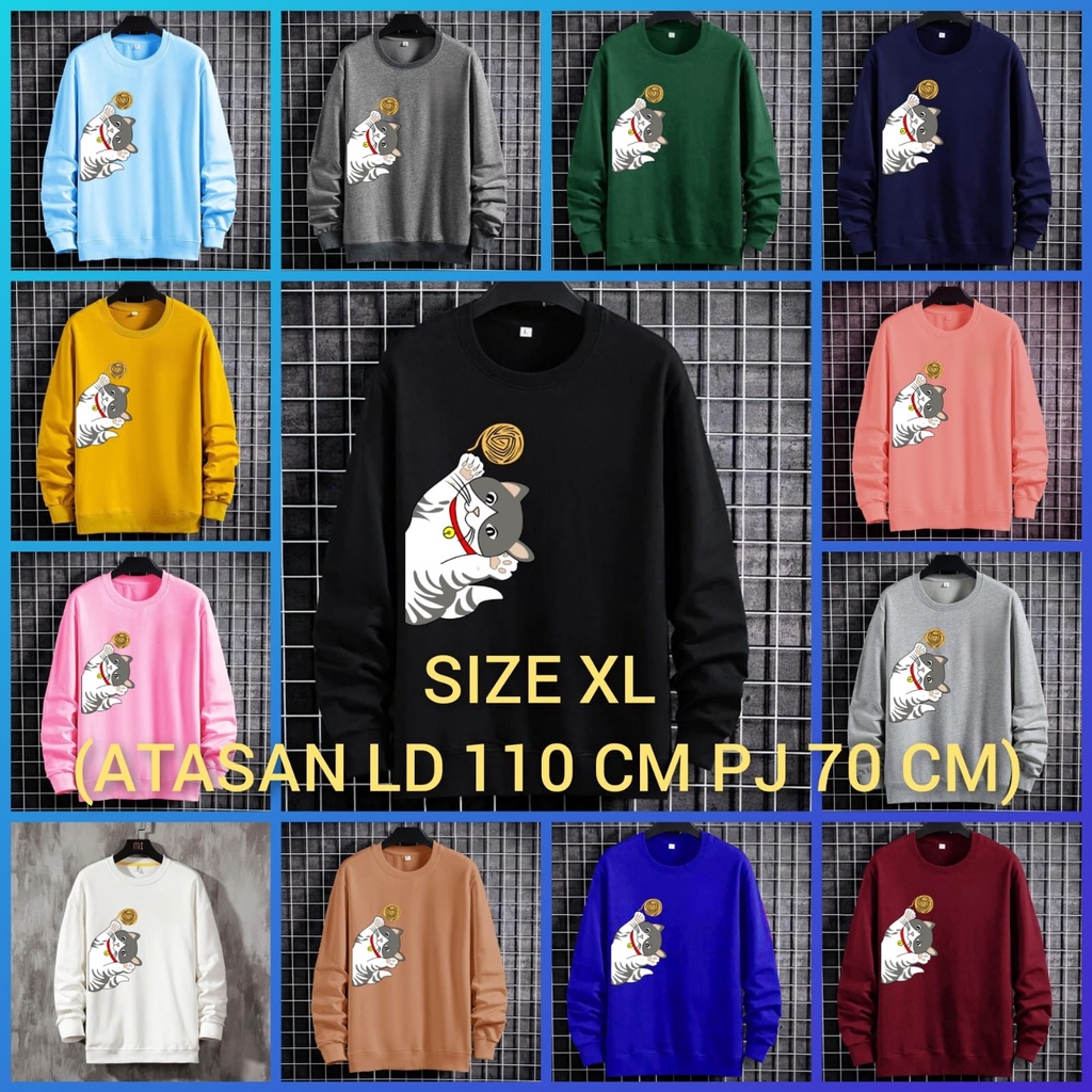 JOSJOLI_STORE/Baju Sweater Kucing Samping/Atasan Pria Dewasa Lengan Panjang/L XL