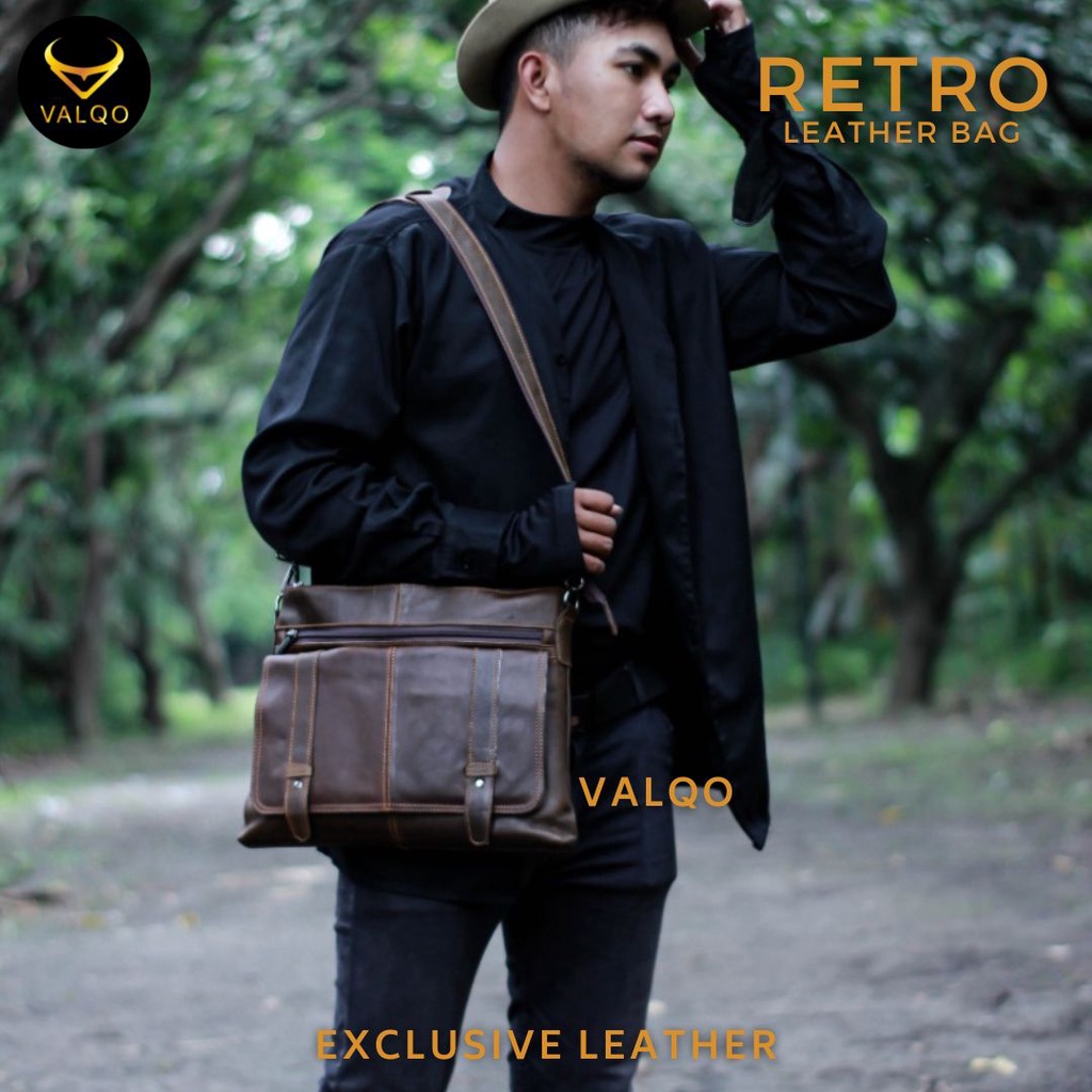 [VALQO] Tas RETRO Kulit Sapi Tas Kerja Case Tempat Laptop Messenger Bag Sling Selempang Pria Wanita