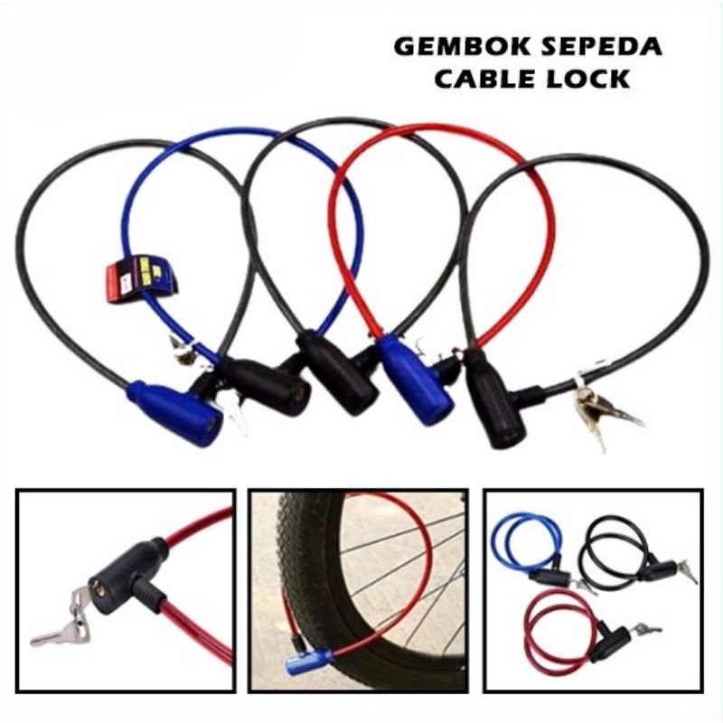 Gembok Sepeda Cable Lock Kunci Kabel Pengaman Motor Helm Pentol Baja Karet