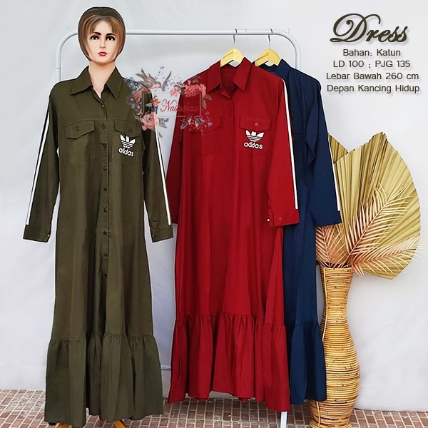 Gamis terbaru modern lebaran Gamis Katun Wanita Model Rempel Bawah Gamis Long Dress Cewek Full Kancing Ada Kantong Depan