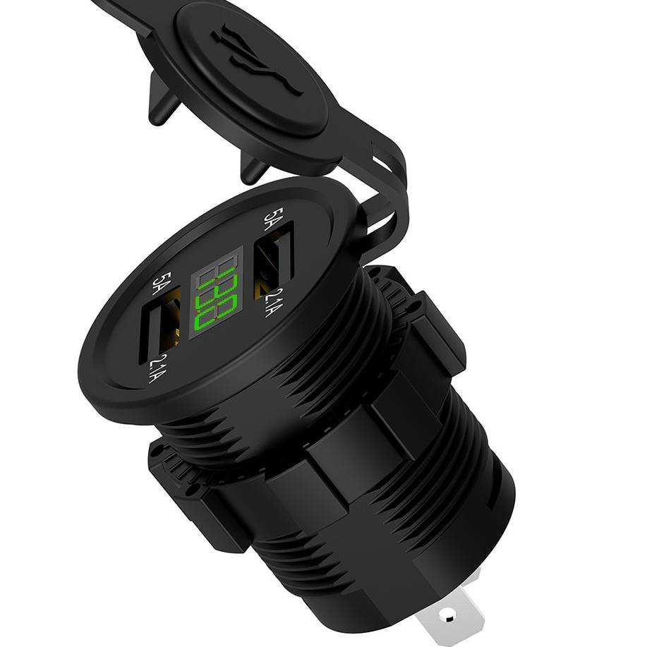 Super Delivery USB Charger 2 Port 4.2A Dengan Voltmeter Untuk Motor dan Mobil
