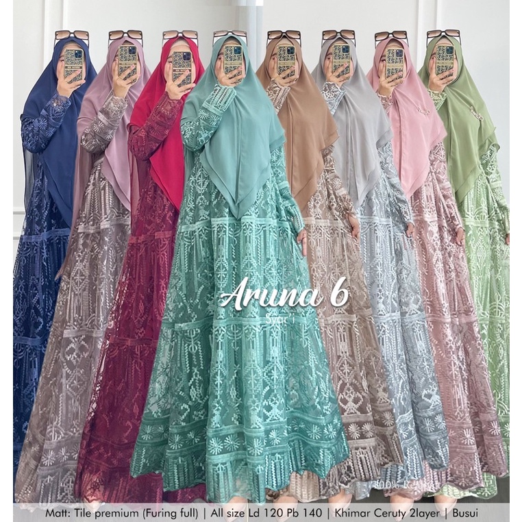 Humaira99 Gamis syari Jumbo Tile mutiara Aruna 6 Gamis syari pesta Maxi busui set khimar syari Gamis