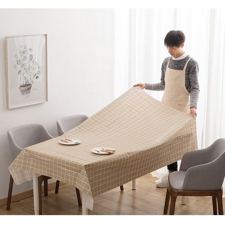 Taplak Meja Makan Aesthetic Anti Air Alas Meja Ruang Tamu Kotak kotak ESTETIK Plastik PEVA Table Cloth Waterproof