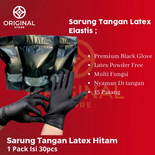 SARUNG TANGAN KARET LATEX SHAMROCK HITAM POWDER FREE Isi 50