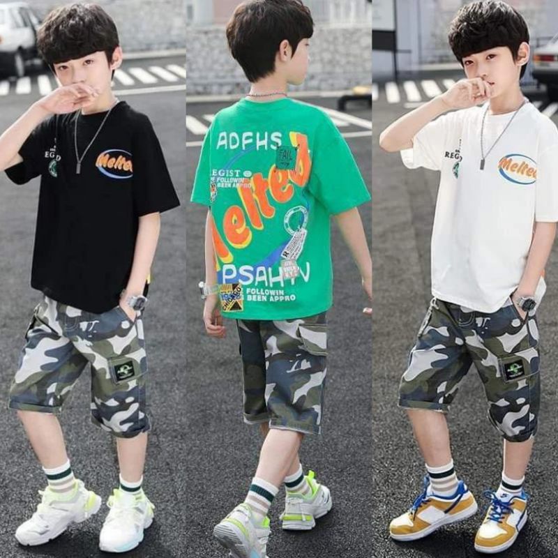 setelan army anak laki laki import 3 tahun - 11 tahun celana pendek baju lengan pendek setelan anak 