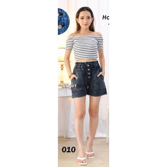 MC girl - Hot Pants Kancing 4 / Hotpants Jeans Highwaist Pinggang Karet / Celana Pendek Pinggang Tinggi Kancing Empat Wanita