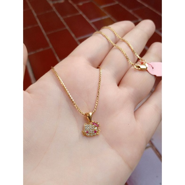 kalung itali santa anak + liontin kepala hellokitty mp variasi/ kalung perak asli silver 925 lapis emas / kalung fashion anak