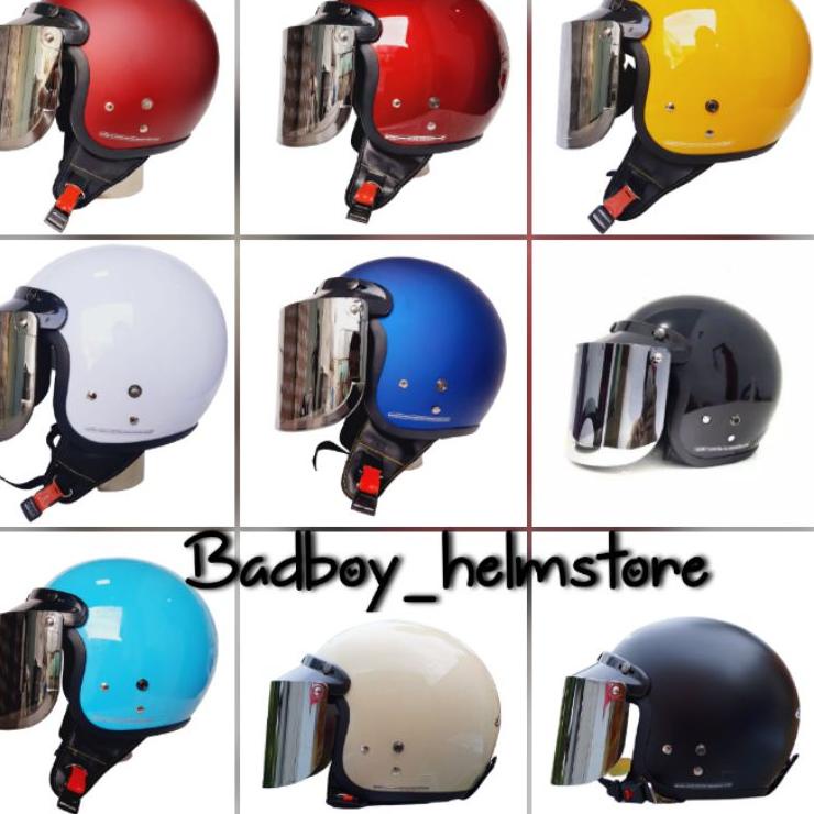 Diskon Pemesanan HELM BOGO DEWASA KACA DATAR SILVER RETRO PRIA WANITA FULL LEHER SNI