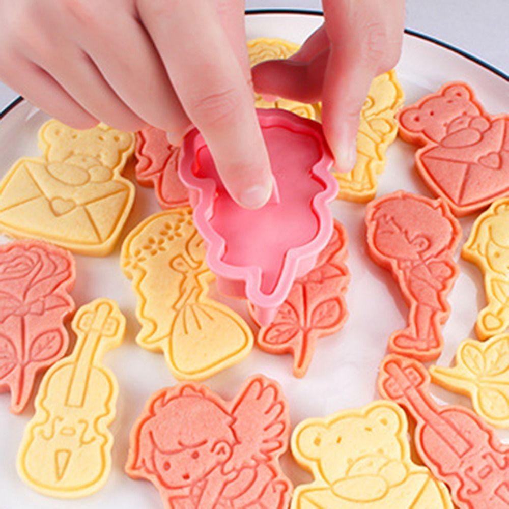 Top 8pcs/set Hari Valentine Makanan Fondant Plunger Gitar Cupid Cetakan Kue Amplop Bunga Mawar Cookie Cutter