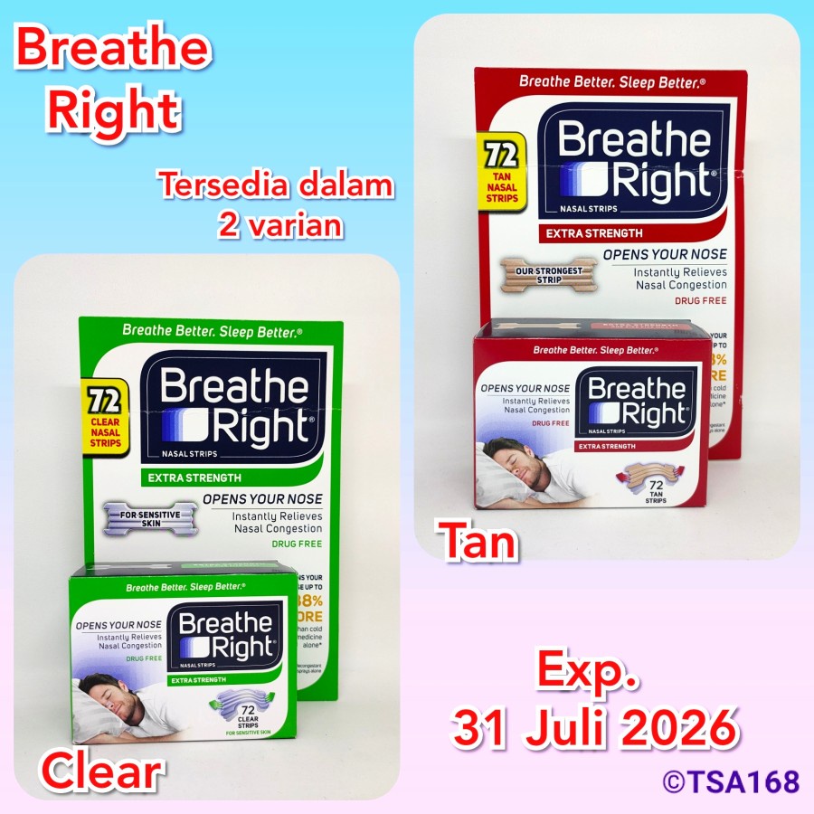 Breathe Right Extra Strength Nasal Strips 1 - 72 Strip (ECER 1 Strip) Clear Tan