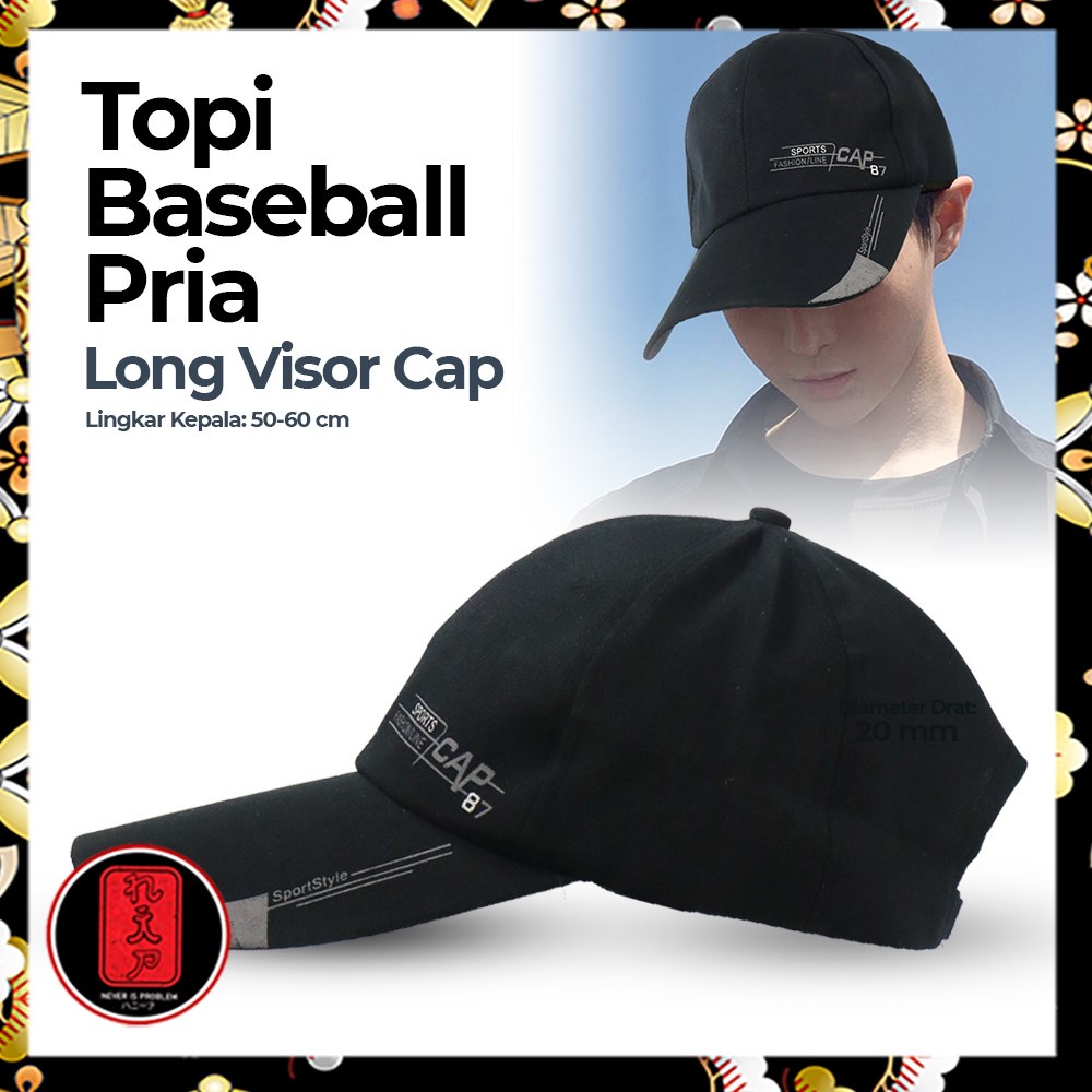 Topi Baseball Golf Pria Outdoor Fashion Line Cap Long Visor Black/ topi pria original