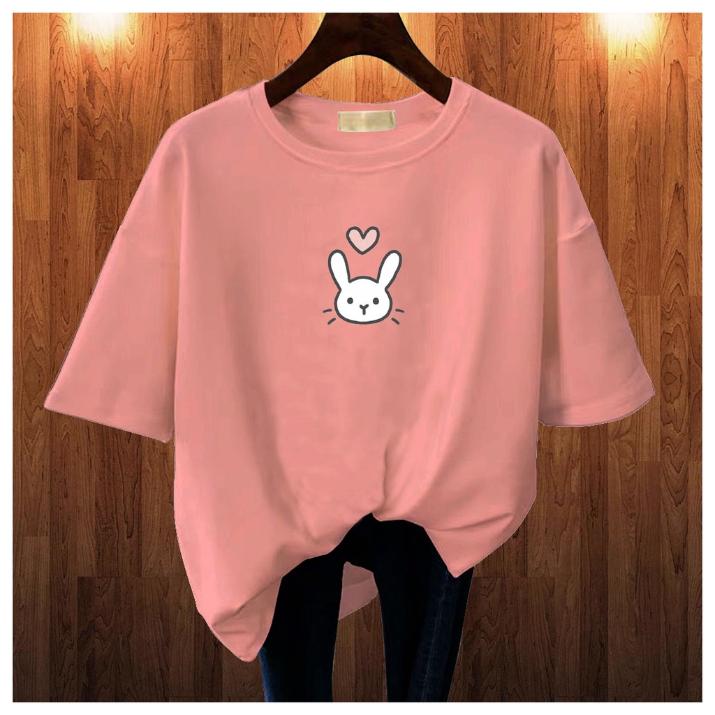 CALVIERO SHOP - BAJU KAOS ATASAN WANITA PRINT LOVE BUNNY GALAXY PRINT